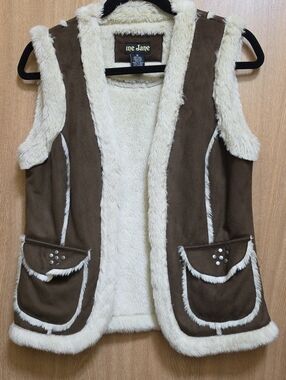 Me Jane Brown Vest with Cream Faux Fur Trim